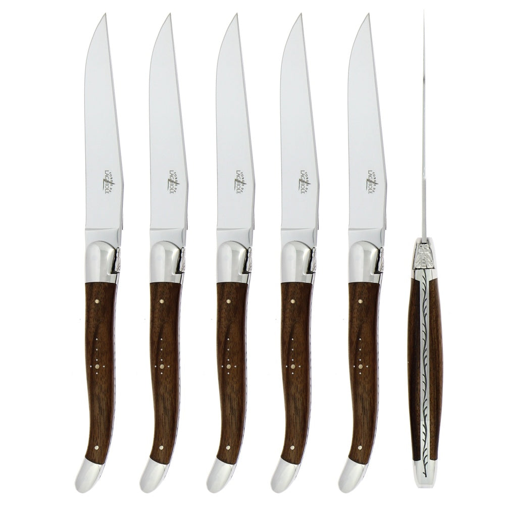 Forge de Laguiole 6 Piece Steak Knife Set Walnut Shiny Finish
