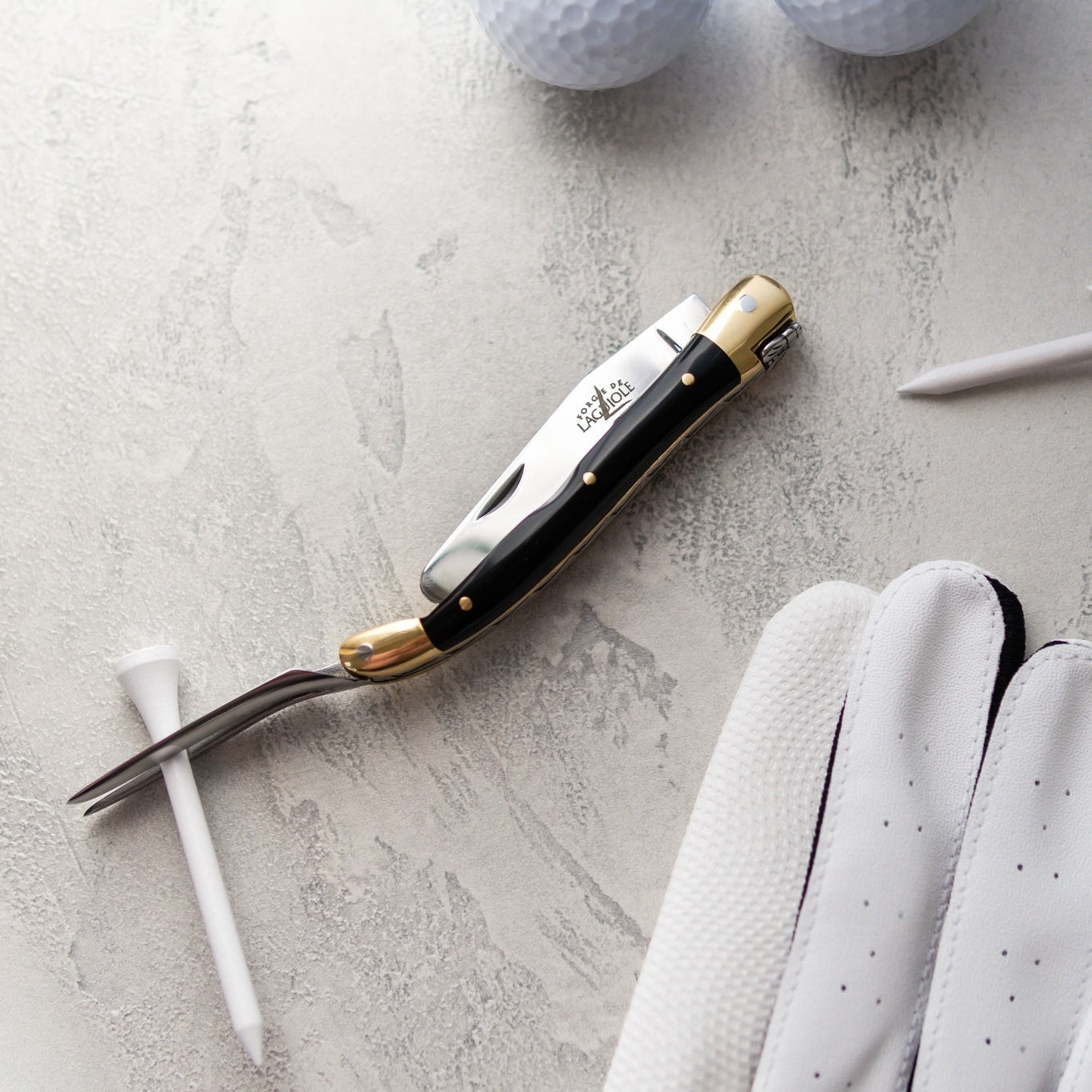 Forge de Laguiole Dark Horn Tip Golf Divot Tool with Knife