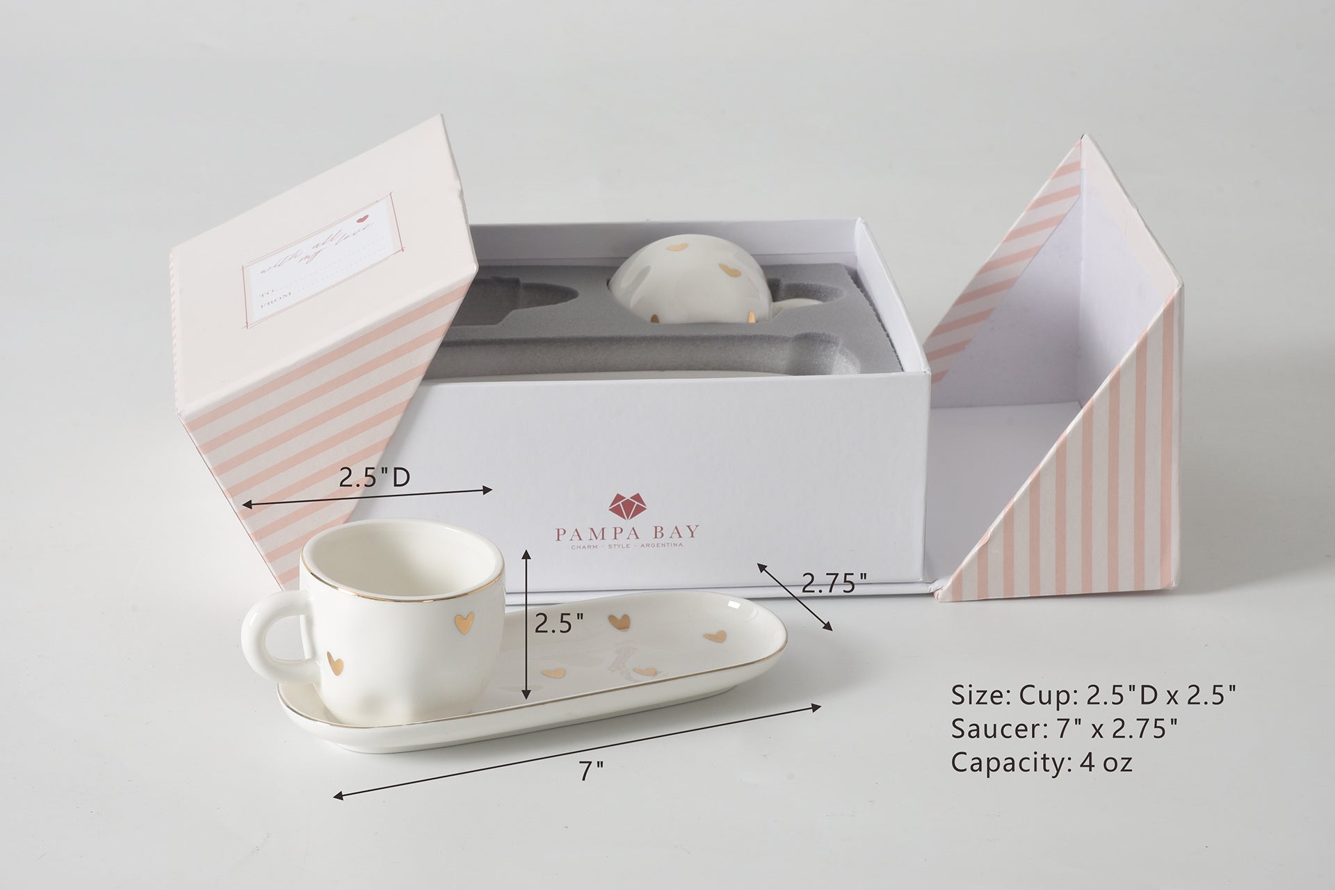 Heart To Heart Set of 2 Espresso Cups & Saucers Pampa Bay