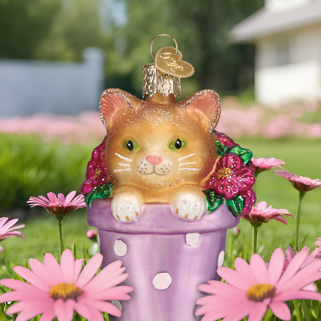 Kitten In Flower Pot Ornament Old World Christmas