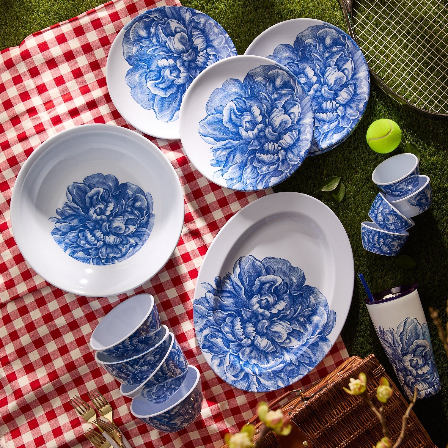 Peony Melamine Dinner Plates, Set of 4