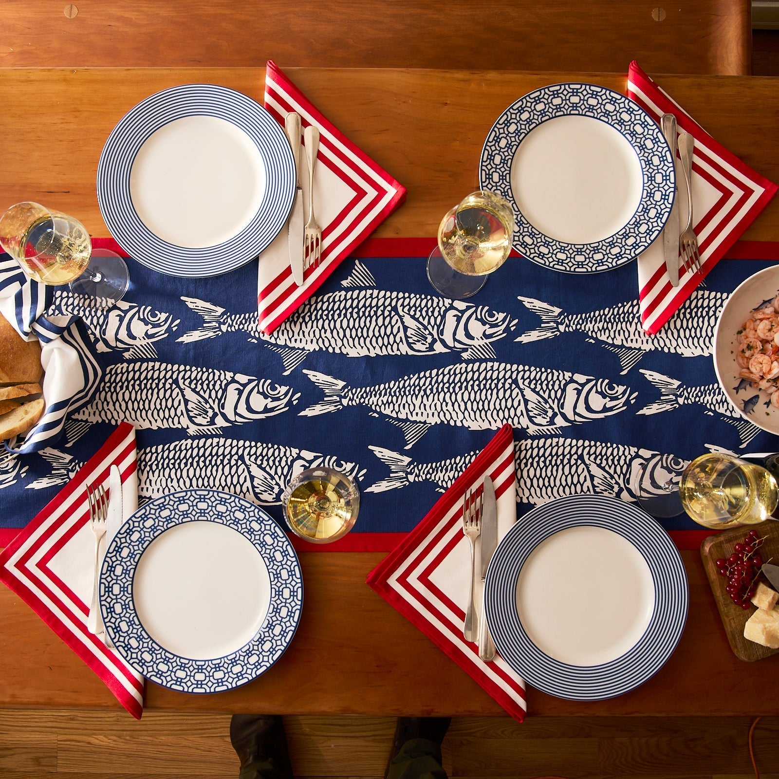 Triple Stripe Red Dinner Napkins