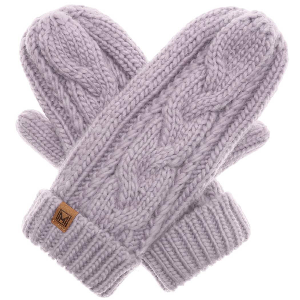 Winter Gloves Cable Knit Mittens with Fleece Lined: One Size / IVORY Fashion City