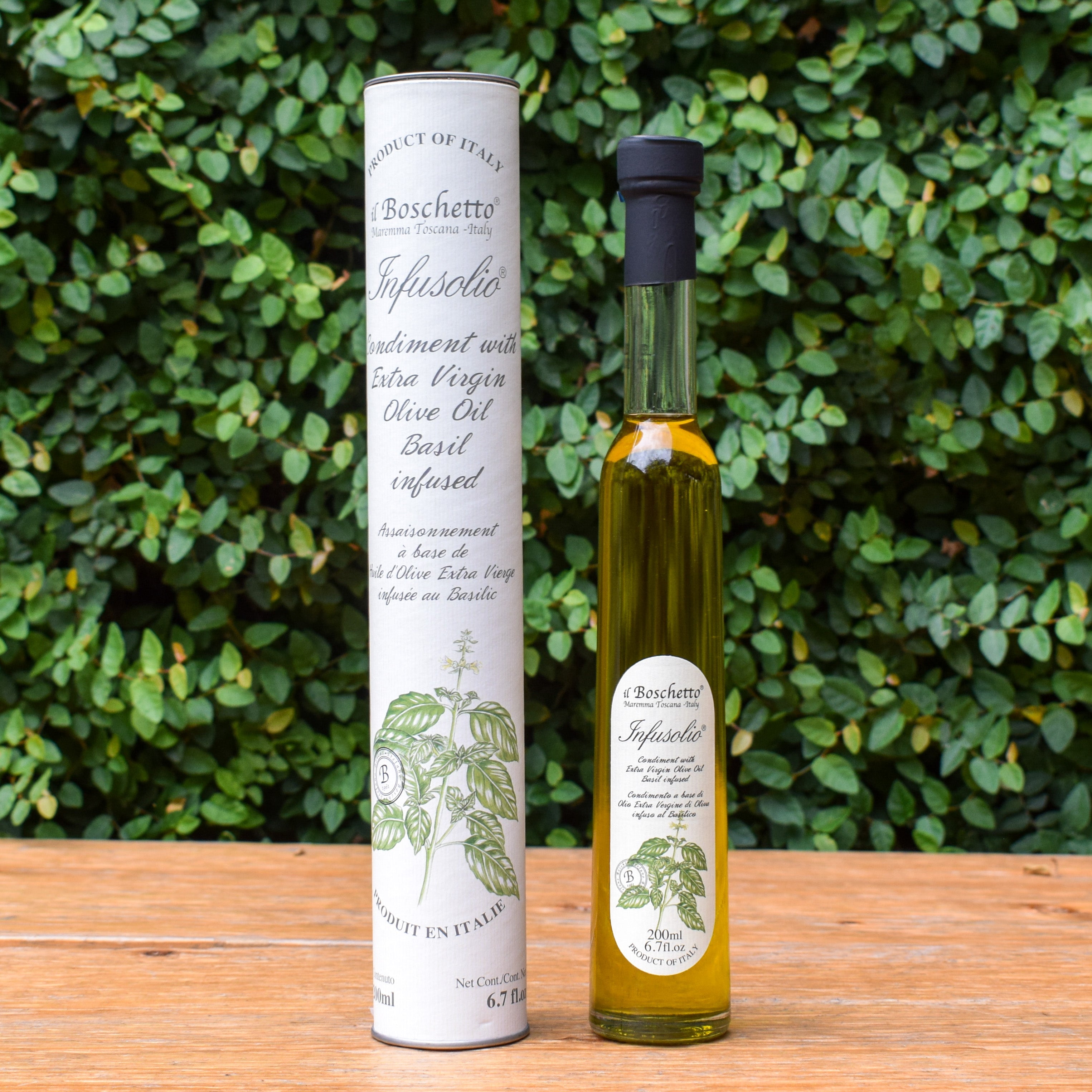 il Boschetto Infusolio extra virgin olive oil with basil The French Farm