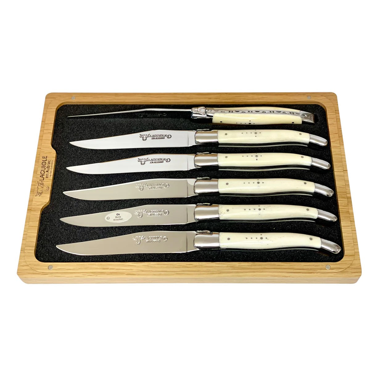Handcrafted 6-Piece Steak Knife Set, Bone Handle-Laguiole en Aubrac Laguiole en Aubrac