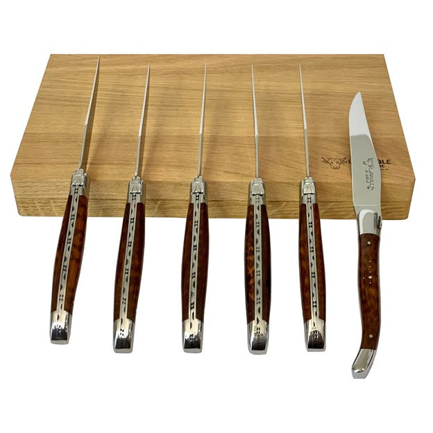 Handcrafted Plated 6-Piece Steak Knife Set, Amourette Snakewood Handles-Laguiole en Aubrac Laguiole en Aubrac