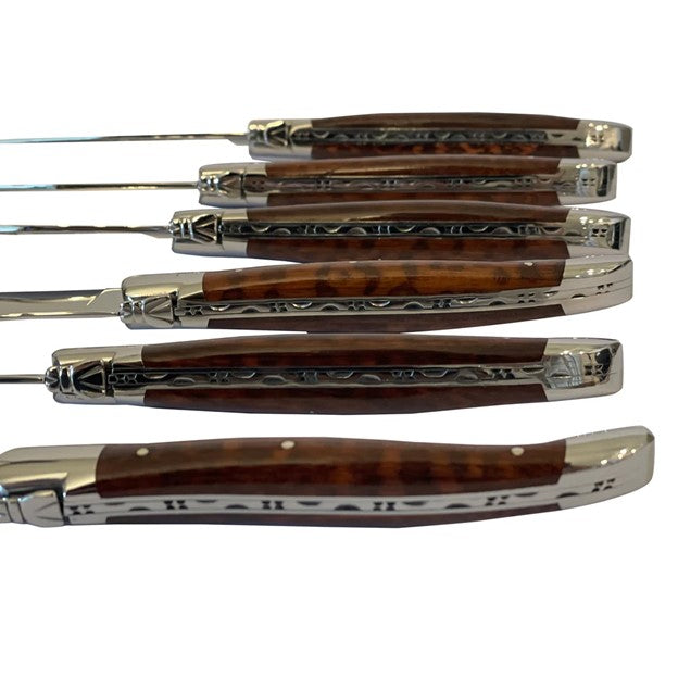 Handcrafted Plated 6-Piece Steak Knife Set, Amourette Snakewood Handles-Laguiole en Aubrac Laguiole en Aubrac