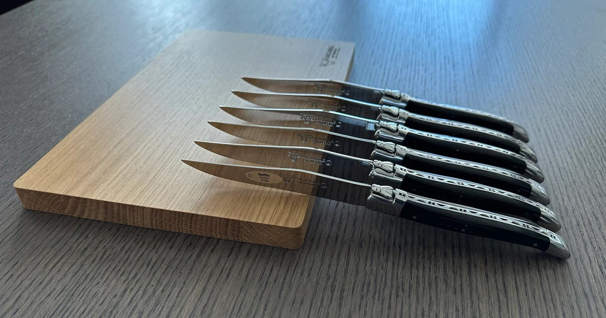 Laguiole en Aubrac Handcrafted Plated 6-Piece Steak Knife Set with Buffalo Horn Handles Laguiole en Aubrac
