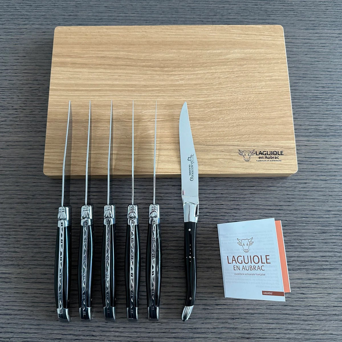 Laguiole en Aubrac Handcrafted Plated 6-Piece Steak Knife Set with Buffalo Horn Handles Laguiole en Aubrac