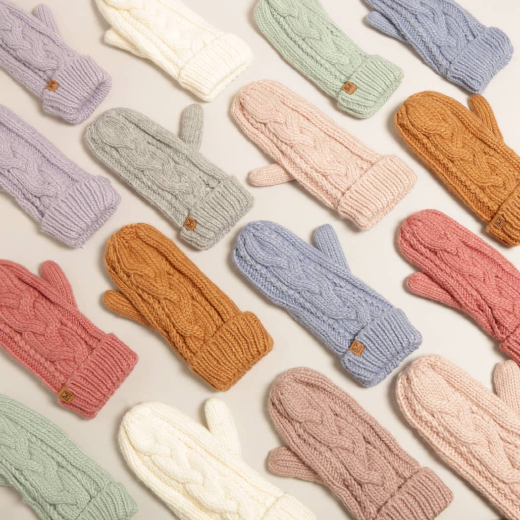 Winter Gloves Cable Knit Mittens with Fleece Lined: One Size / IVORY Fashion City