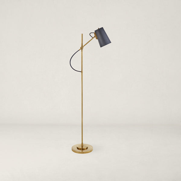 Benton Adjustable Floor Lamp - Natural Brass with Navy Leather Shade