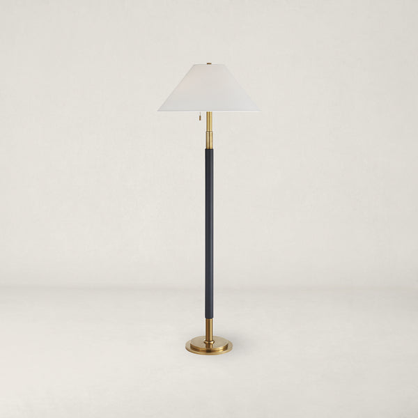 Garner Floor Lamp - Natural Brass and Navy Leather