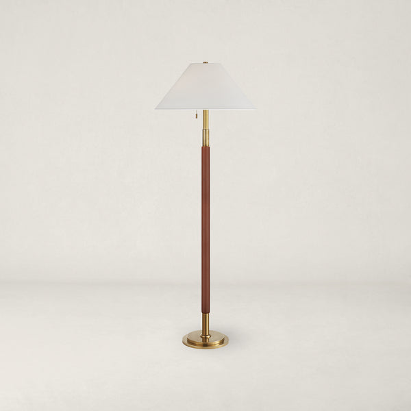Garner Floor Lamp - Natural Brass and Saddle Leather
