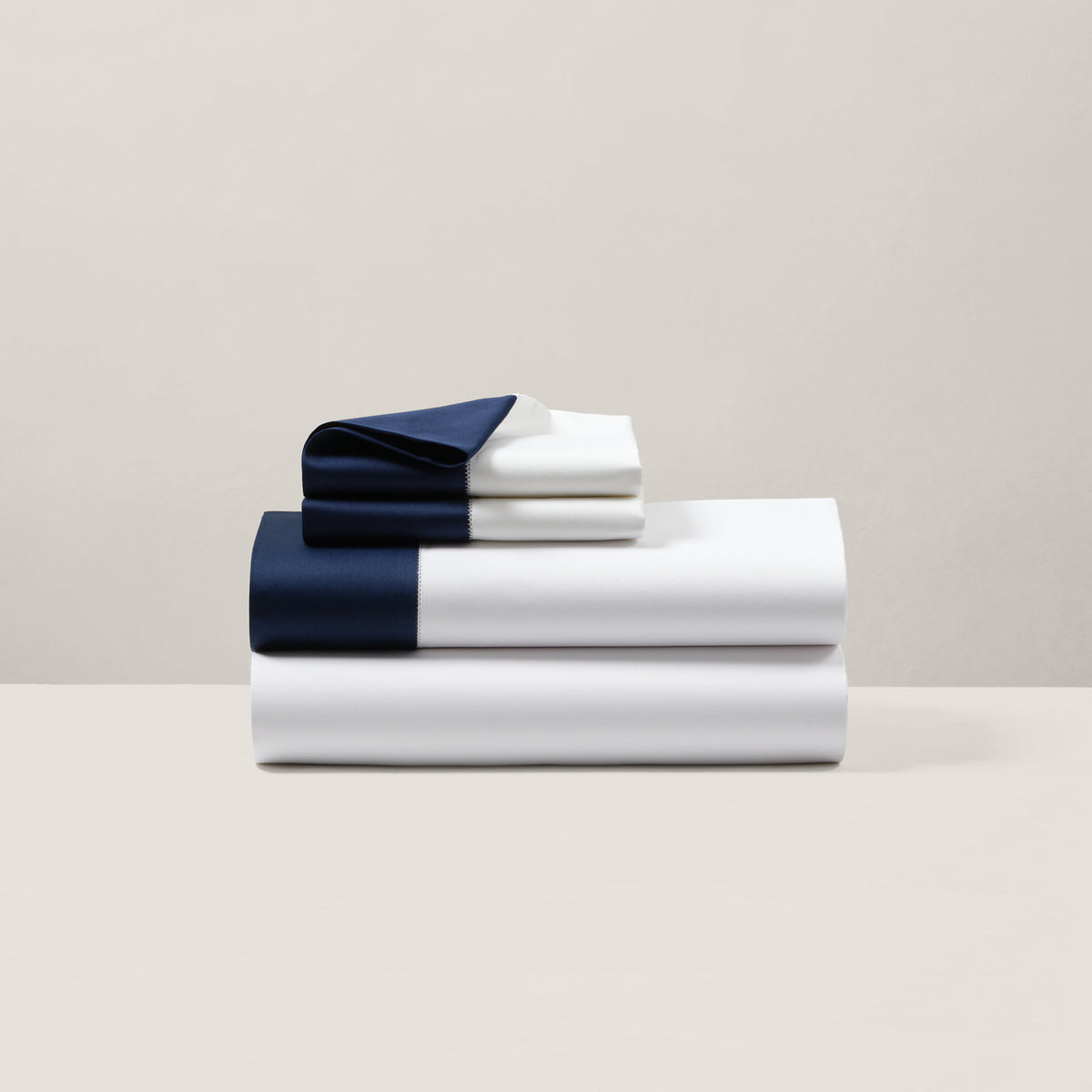Organic Cotton Sateen Border Sheeting - Polo Navy