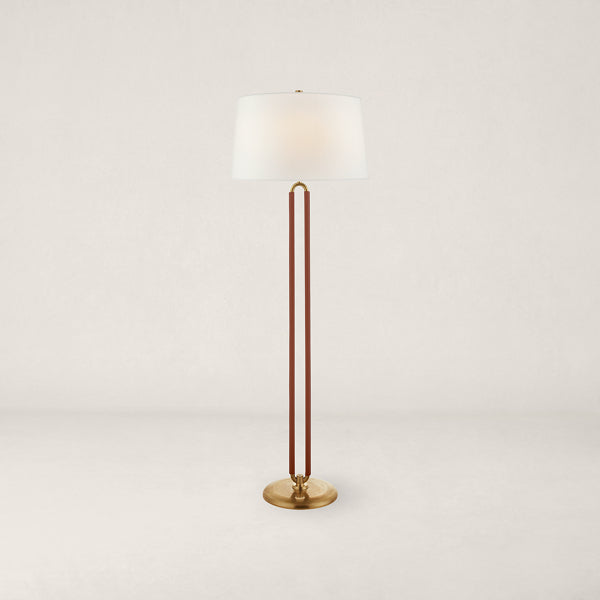 Cody Large Floor Lamp - Natural Brass and Saddle Leather