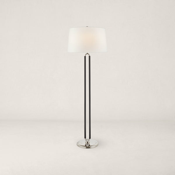 Cody Large Floor Lamp - Polished Nickel and Chocolate Leather