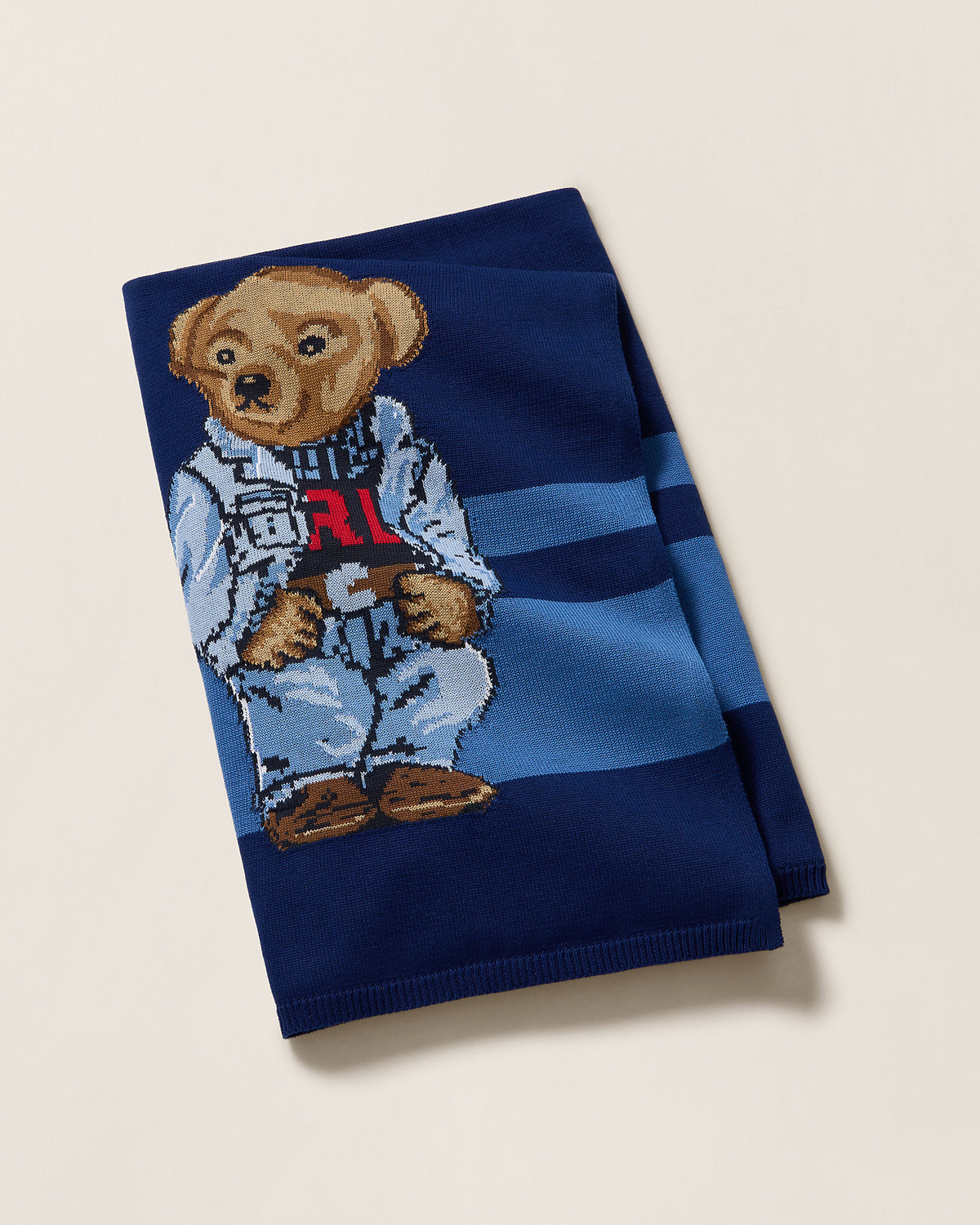 Denim Polo Bear Cotton Throw Blanket