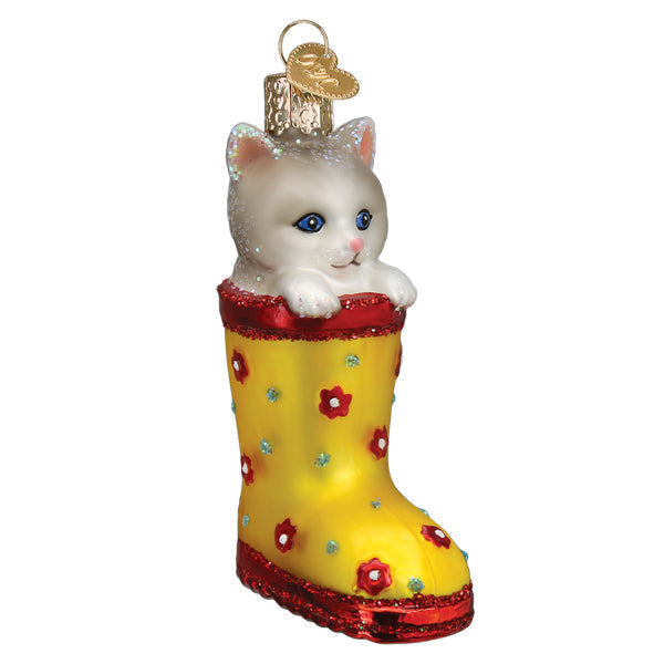 Kitten In Rain Boot Ornament Old World Christmas