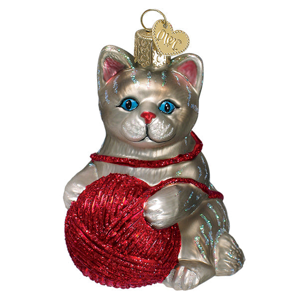 Grey Playful Kitten Ornament Old World Christmas