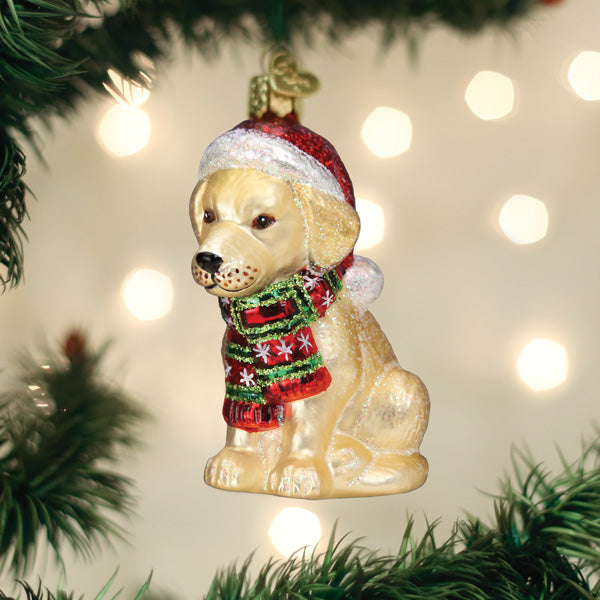 Holiday Yellow Labrador Puppy Ornament Old World Christmas