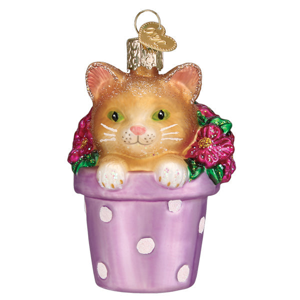 Kitten In Flower Pot Ornament Old World Christmas