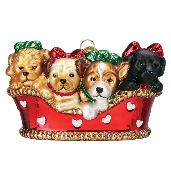 Puppies In A Basket Ornament Old World Christmas