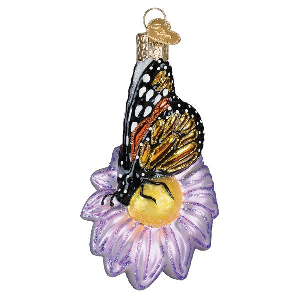 Monarch Butterfly On Flower Ornament Old World Christmas