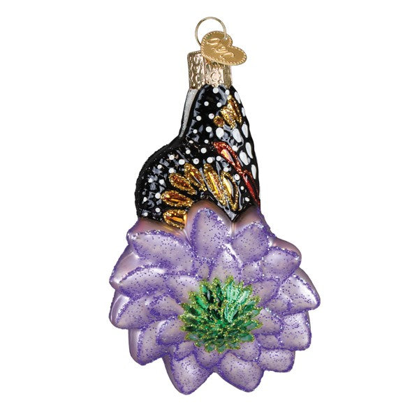 Monarch Butterfly On Flower Ornament Old World Christmas