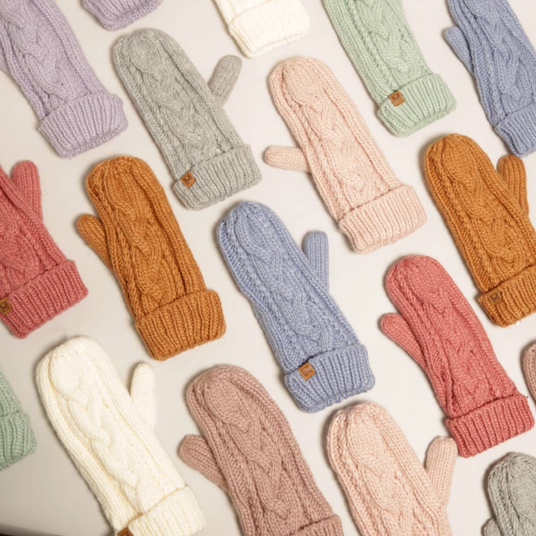 Winter Gloves Cable Knit Mittens with Fleece Lined: One Size / IVORY