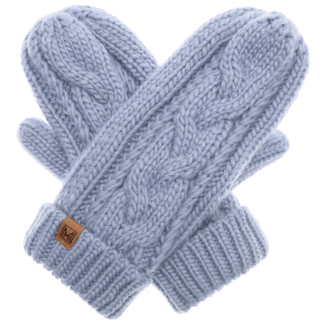 Winter Gloves Cable Knit Mittens with Fleece Lined: One Size / IVORY