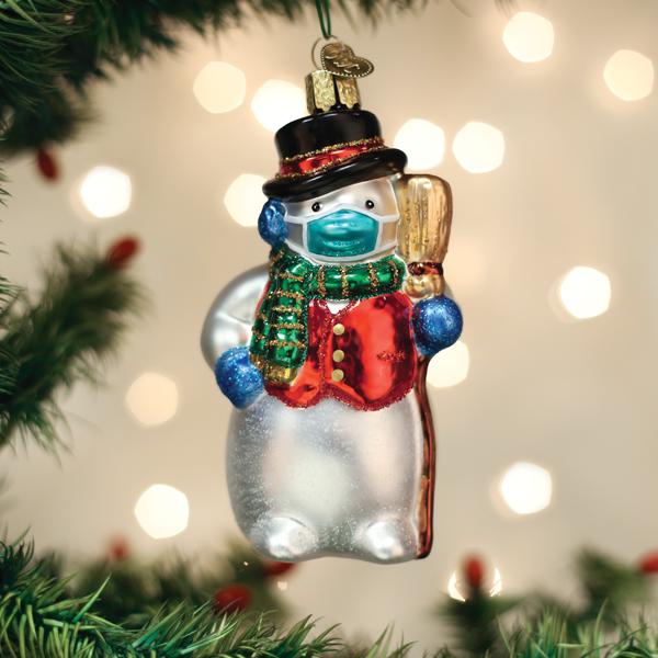 Snowman With Face Mask Ornament Old World Christmas