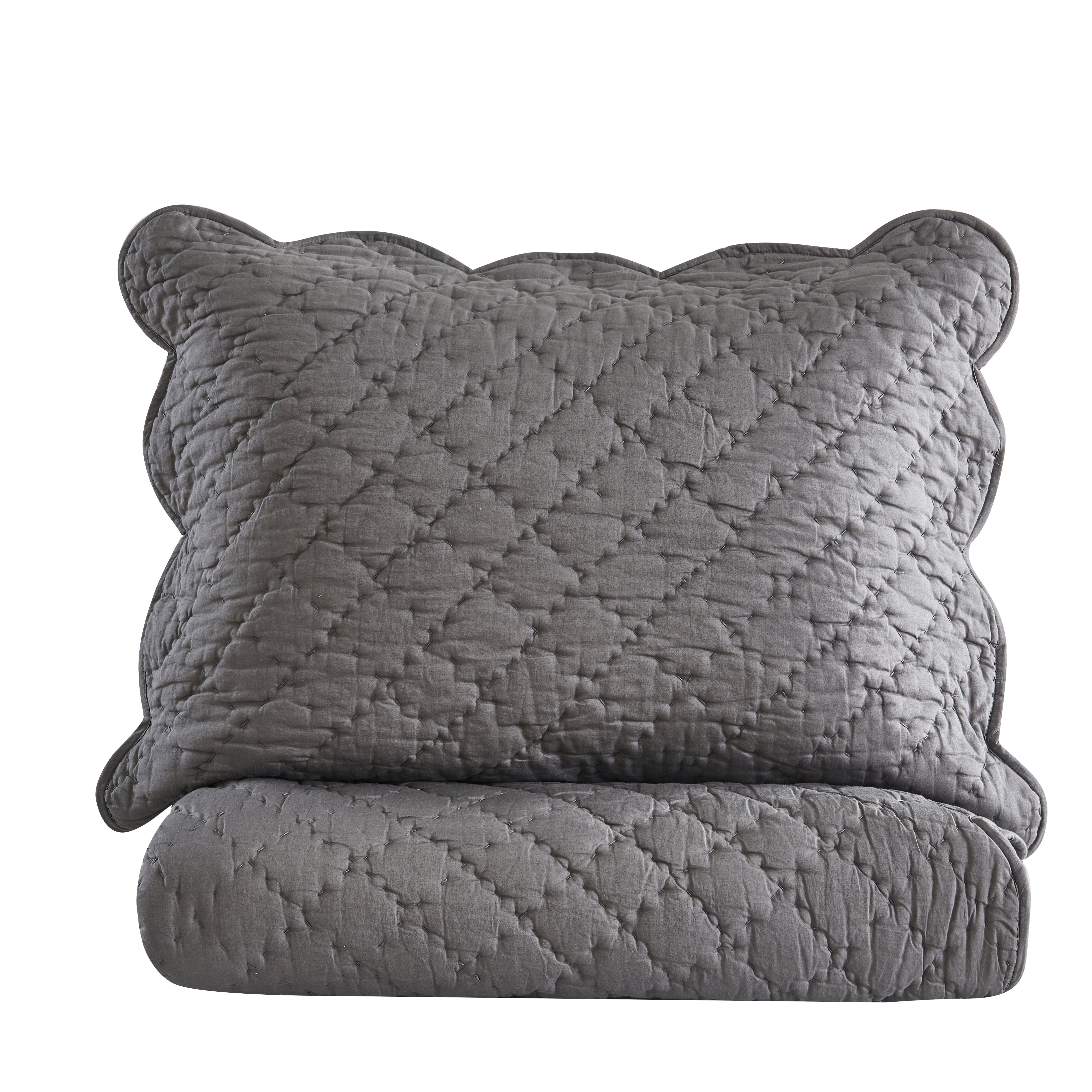 Diamond Scallop Cotton Voile Hand Stitched Quilt Set