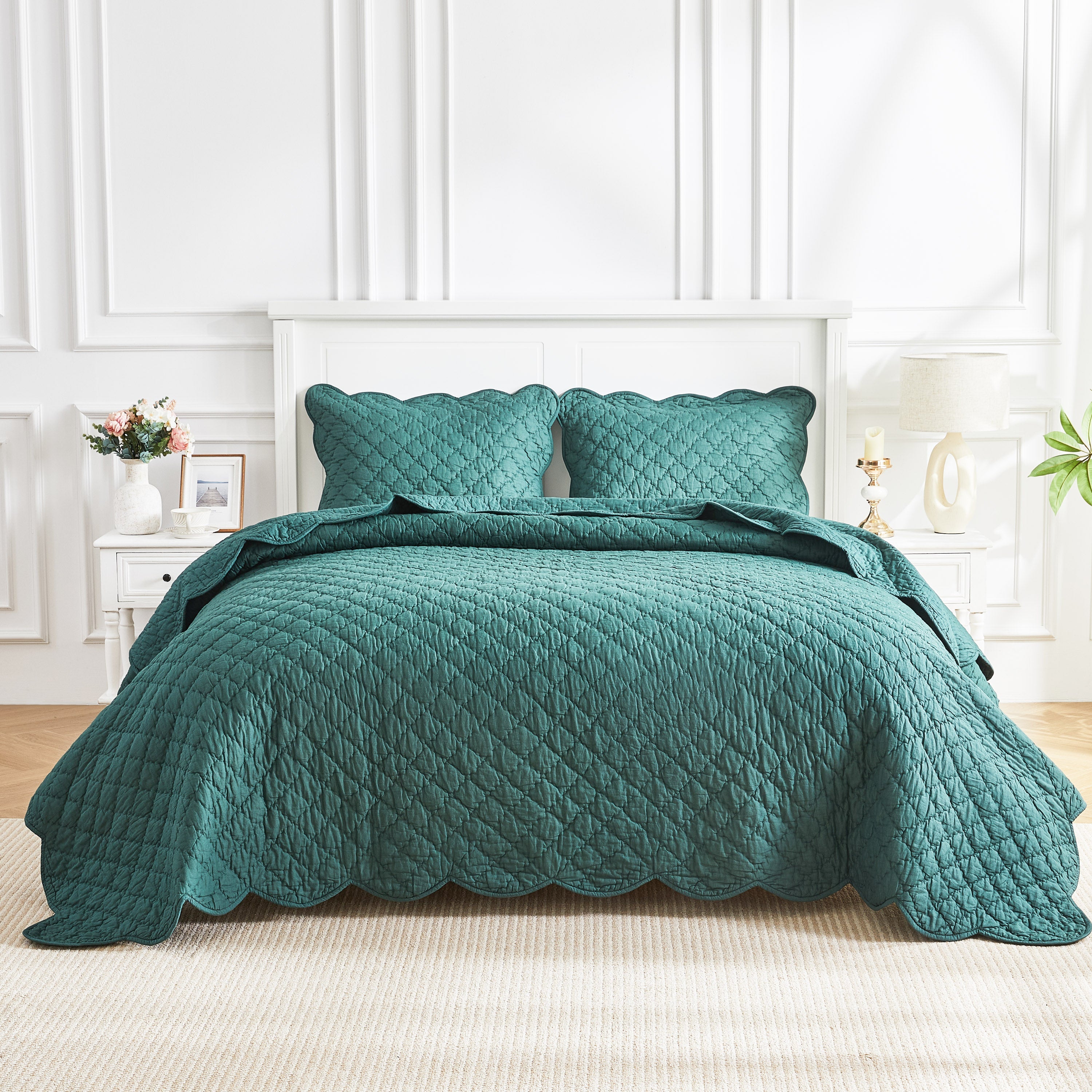 Diamond Scallop Cotton Voile Hand Stitched Quilt Set