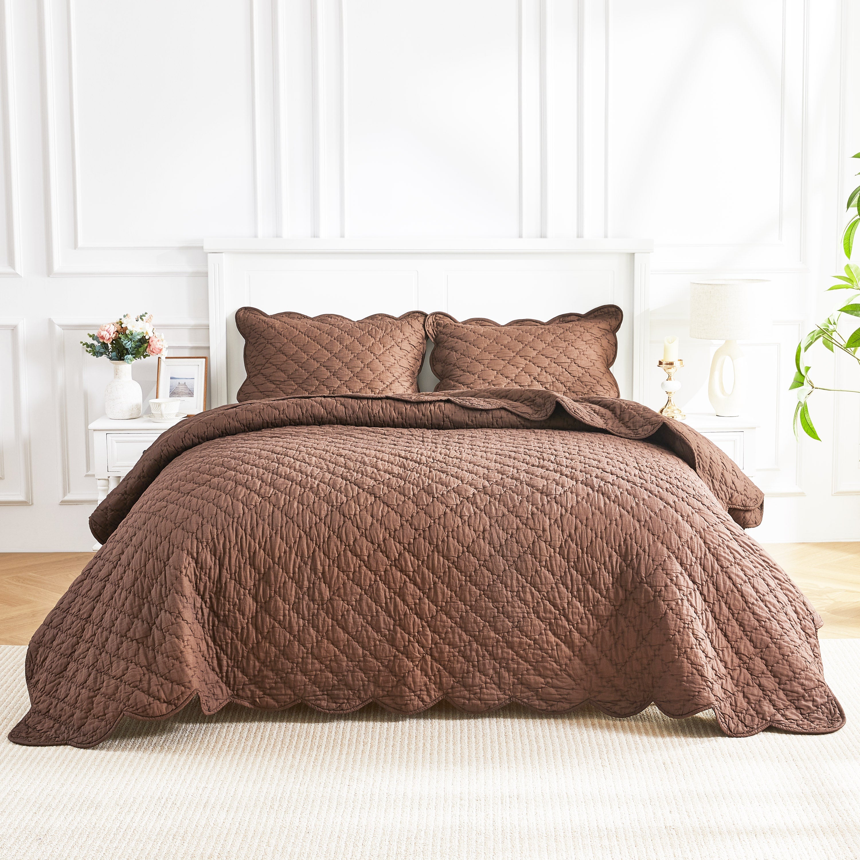 Diamond Scallop Cotton Voile Hand Stitched Quilt Set