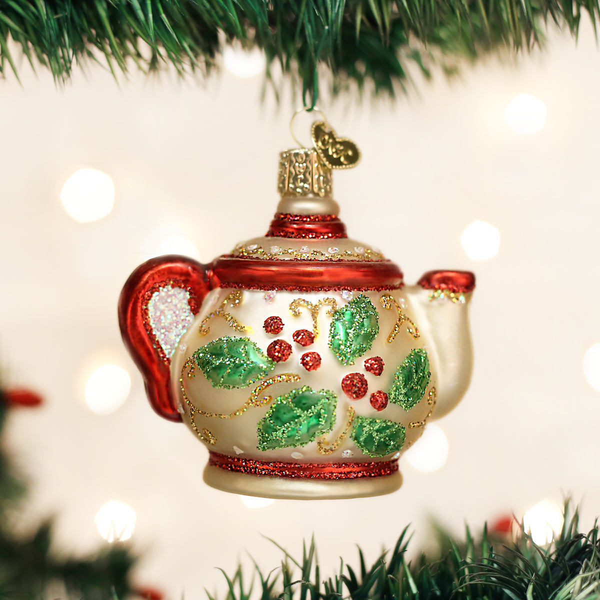 Holly Teapot Ornament Old World Christmas