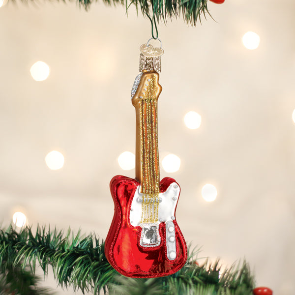 Red Electric Guitar Ornament Old World Christmas