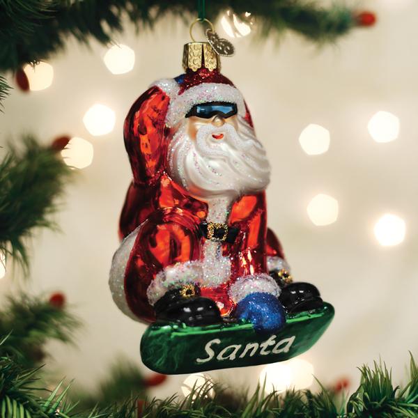 Snowboarding Santa Ornament Old World Christmas
