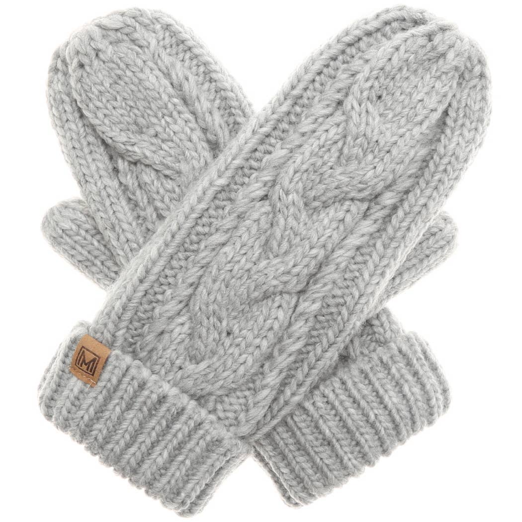 Winter Gloves Cable Knit Mittens with Fleece Lined: One Size / IVORY