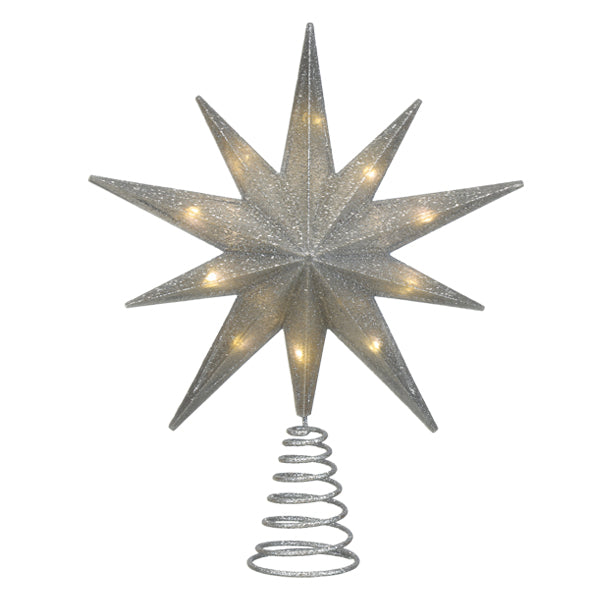 12" Lit Silver Glitter Star Tree Topper Old World Christmas