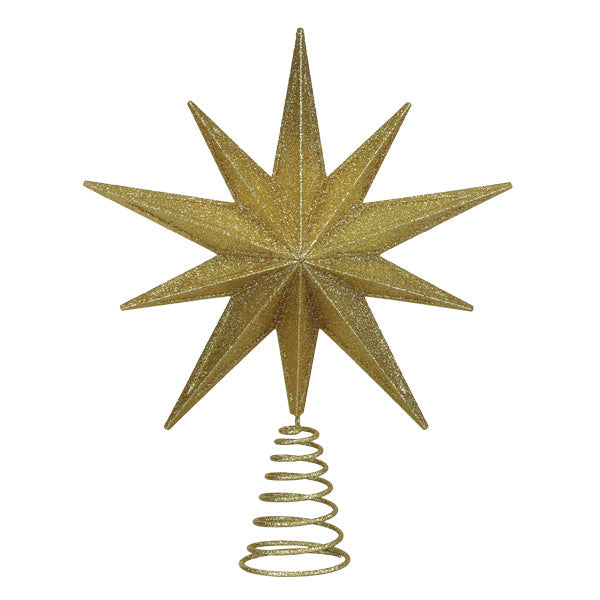 12" Lit Gold Glitter Star Tree Topper Old World Christmas