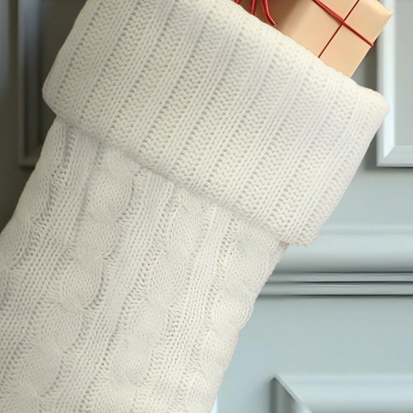 White Plush Cable Knit Stocking Old World Christmas