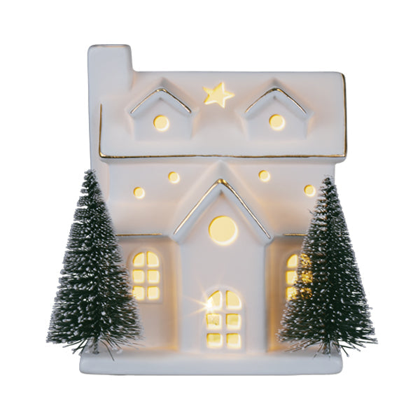 Lit Ceramic House With Trees Old World Christmas