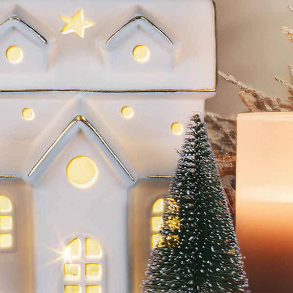 Lit Ceramic House With Trees Old World Christmas