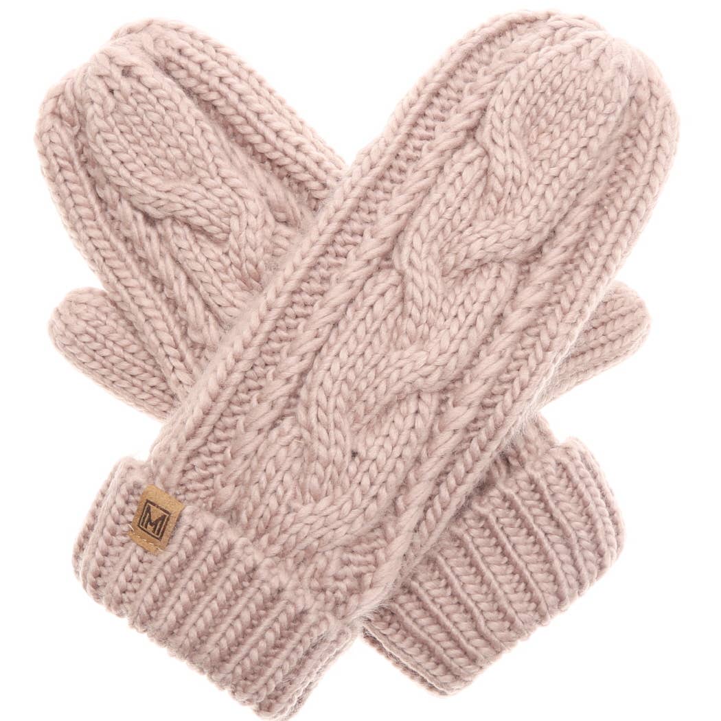 Winter Gloves Cable Knit Mittens with Fleece Lined: One Size / IVORY