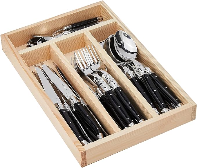 Jean Dubost 24 Pc Everyday Flatware Set with Black Handles in a tray | Authentic