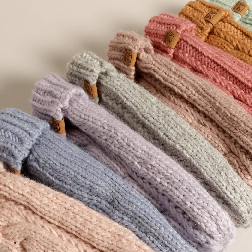 Winter Gloves Cable Knit Mittens with Fleece Lined: One Size / IVORY