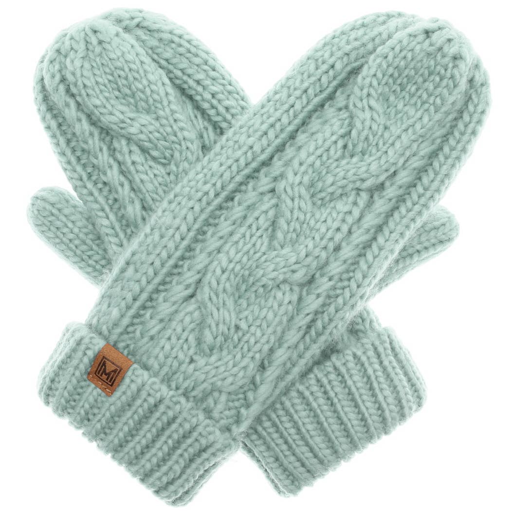 Winter Gloves Cable Knit Mittens with Fleece Lined: One Size / IVORY