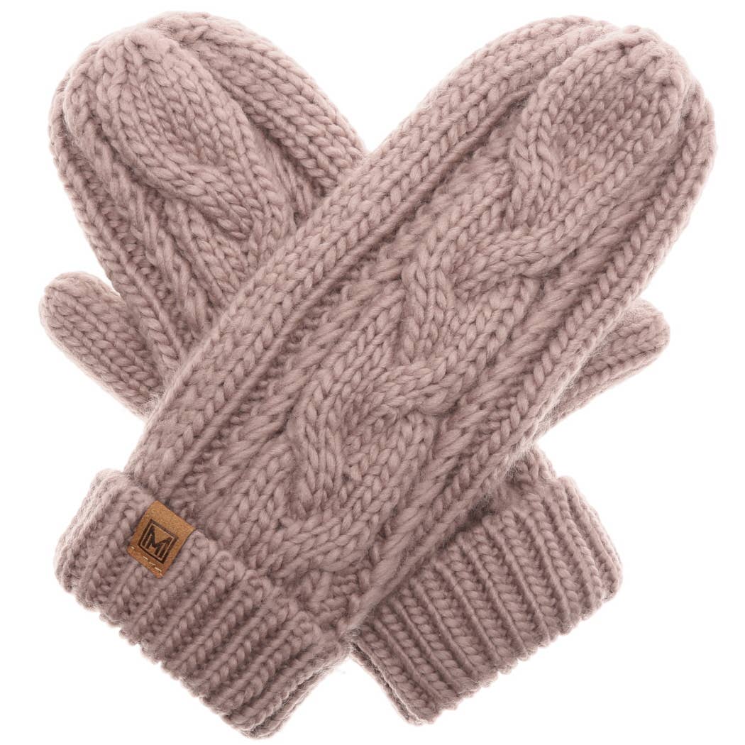 Winter Gloves Cable Knit Mittens with Fleece Lined: One Size / IVORY