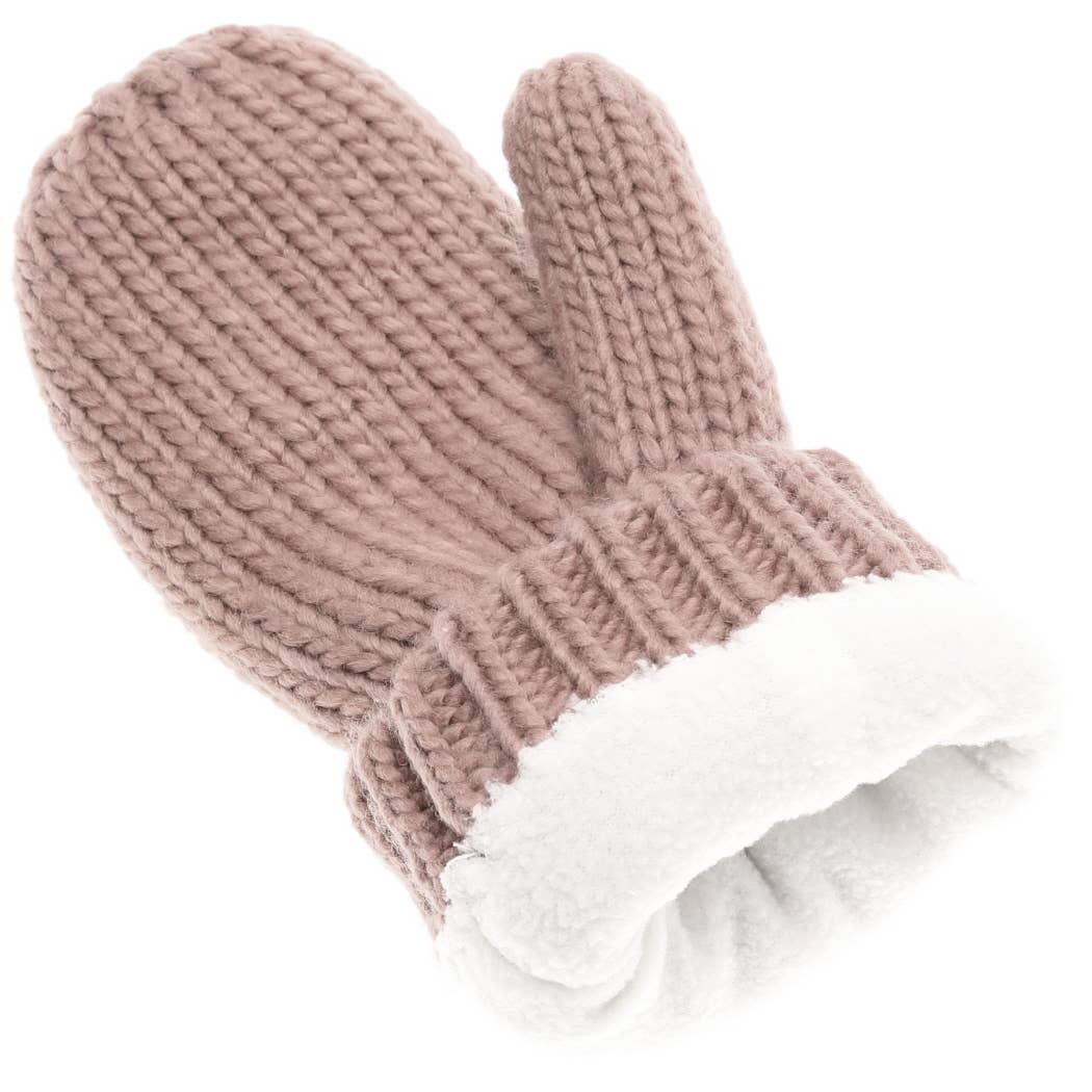 Winter Gloves Cable Knit Mittens with Fleece Lined: One Size / IVORY