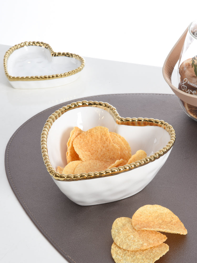 Love In The Air Heart Bowl White with Gold Trim Pampa Bay